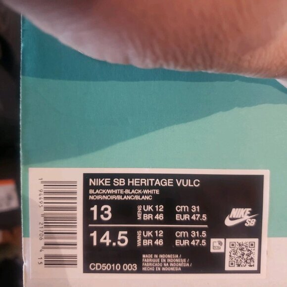 NEW Size 13- Men's Nike SB Heritage Vulc Black/White Skateboard Sneaker Shoes - Picture 6 of 6